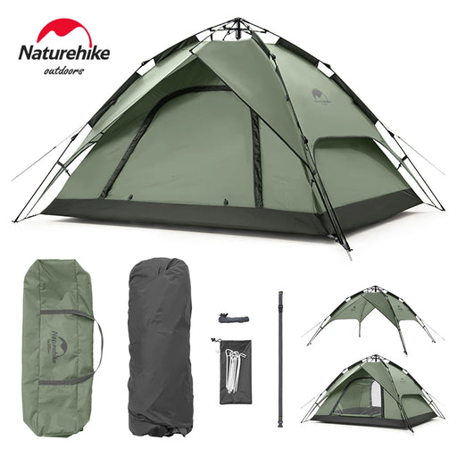 Tienda de campaña Naturehike para 3-4 personas, ultraligera, impermeable, automática, portátil, para 3 estaciones, ideal para mochilerismo, senderismo y camping al aire libre.