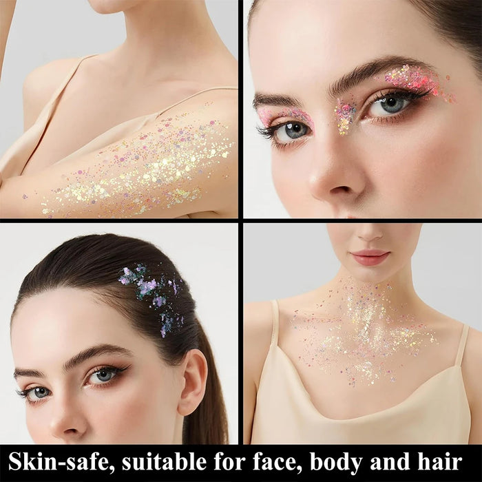 Luminous Glitter Gel Face Body Art Makeup UV Glow in The Dark Waterproof Long Lasting for Party Rave Festival Cosmetic Tool