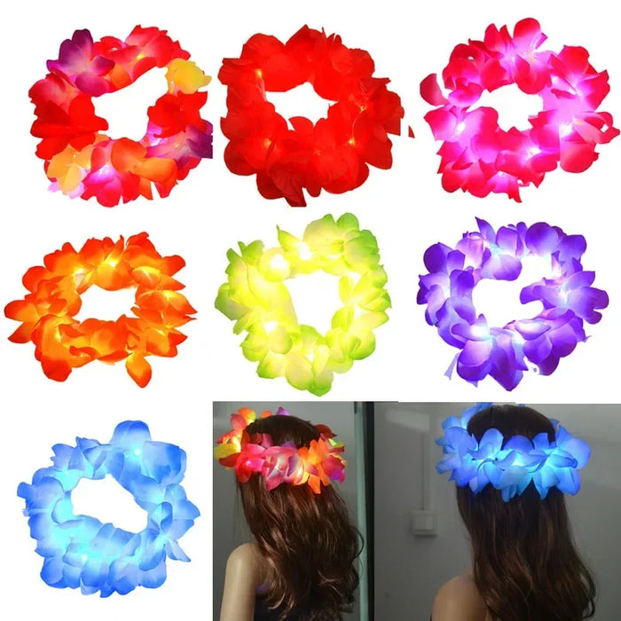 10pcs Adult Kids LED Glow Party Sequin Cat Bunny Crown Flower Headband Halo Light Up Wreath Hairband Birthday Gift Wedding