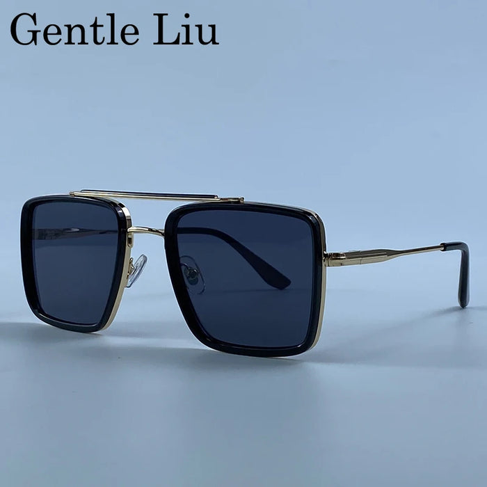 Oversized Steampunk Square Metal Sunglasses Men 2026 Luxury Designer Vintage Double Bridge Sun Glasses Retro Driving Eyewear