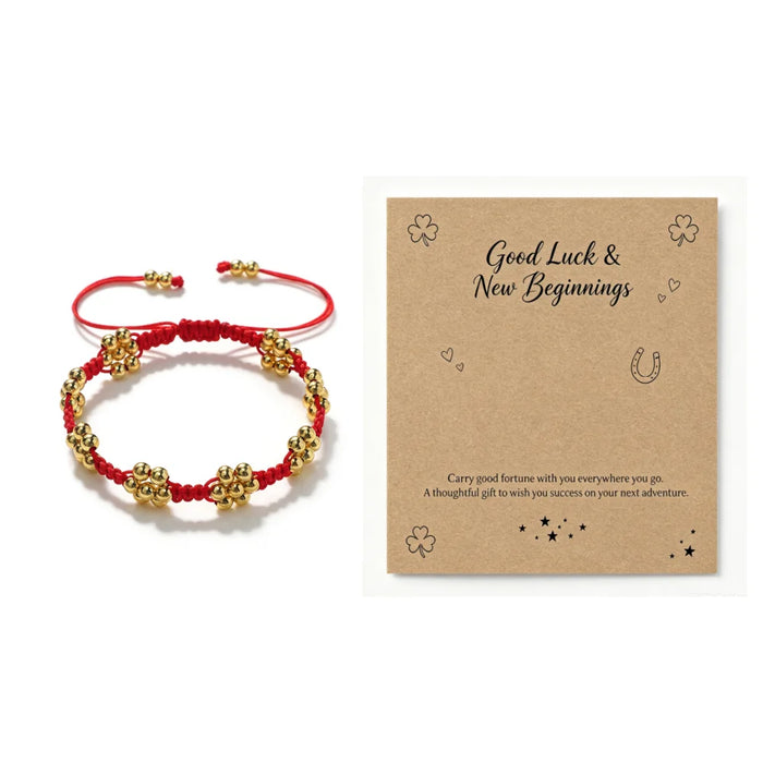 Handmade Red Rope Braided Bracelets Petal Shape Copper Beads Cluster Bangles for Women Men Friendship Couple Lucky Jewelry Gift