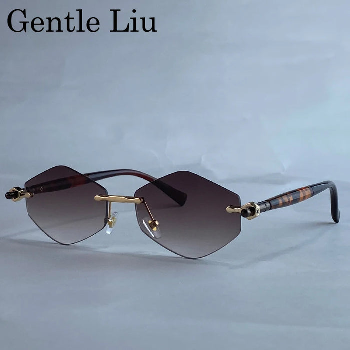 Rimless Polygon Sunglasses Women 2026 Luxury Brand Fashion Retro Sun Glasses Punk Hexagon Eyewear For Lady UV400 Outdoor Shades