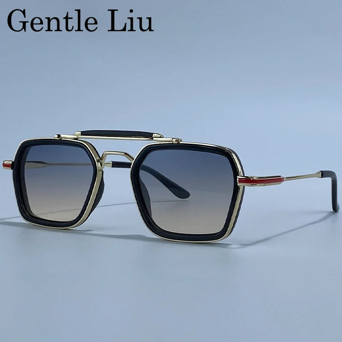 Steampunk Square Sunglasses Men 2026 Luxury Brand Polygon Metal Double Beam Sun Glasses For Male Driving Eyewear UV400 Shades