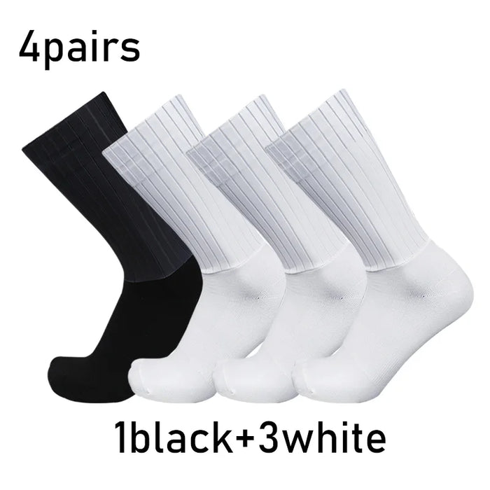 Socks 4pairs/set Aero Pure Color Cycling Silicone Sports Non-slip Pro Racing Bicycle Socks Summer Cool Calcetines Ciclismo