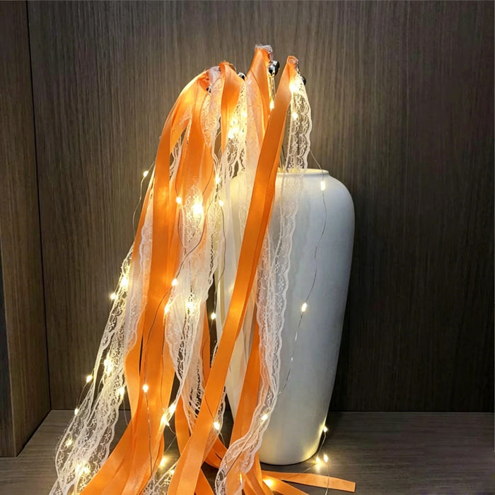 20-200Pcs Light Up Wedding Sparklers Wedding Wands Ribbon Streamers LED Silk Fairy Wands with Bells for Birthday Concert Raves