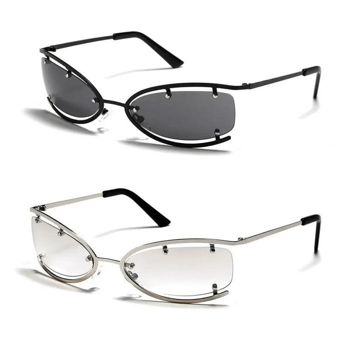 Fashion Y2K Wrap Around Sunglasses for Women Men Rimless Sun Glasses 2000'S Punk Sunglasses Goggles Shades UV400 Eyewear