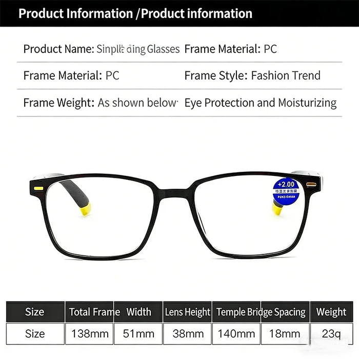 Gafas de lectura de montura cuadrada, anti-luz azul y anti-fatiga, especialmente diseñadas para personas de mediana edad y mayores, unisex.