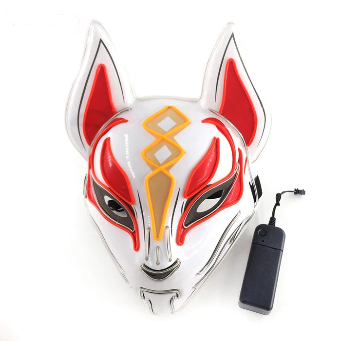 LED Fox Mask Neon Light Up Japanese Kitsune Mask for Halloween Cosplay Party Rave Festival Costume Glowing EL Wire Masque