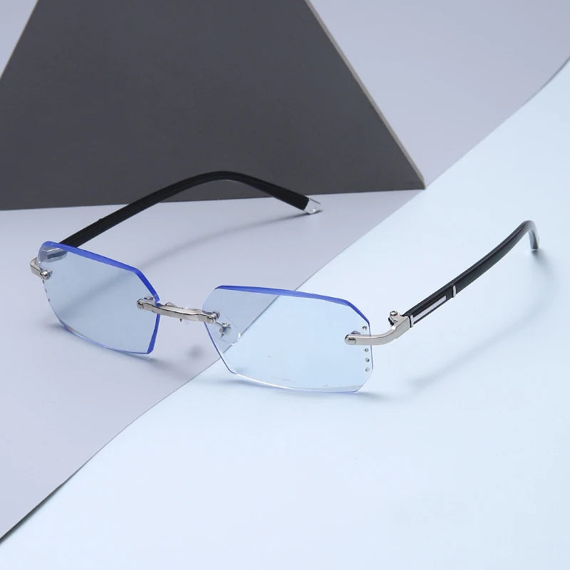 Diamond Studded Frameless Blue Light Reading Glasses for Men And Women with Blue Film Flat Light Cut Border