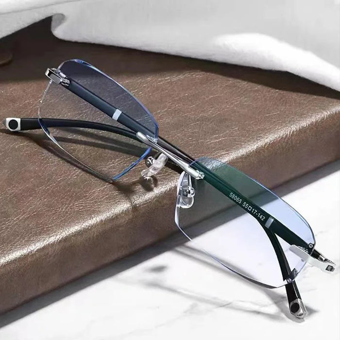 Lunettes de lecture élégantes sans monture anti-lumière bleue pour hommes, nouvelles lunettes de lecture professionnelles au design innovant
