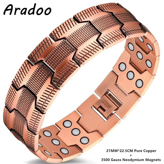 ARADOO  99.9% Pure Copper Bracelet with Double-Row Strength Magnets Jewelry Gift