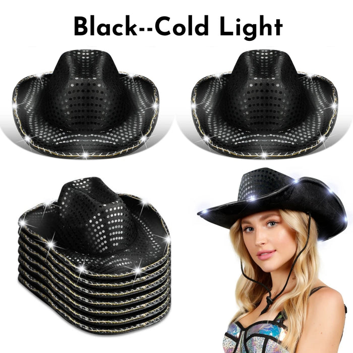6-20pcs Light Up Cowboy Hats LED Flashing Cowgirl Hats Western Cowboy Hats for women for Wedding Reception Dance Ball Party