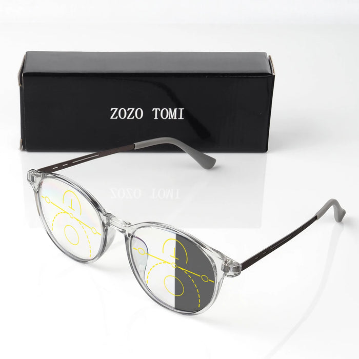 Men Women Progressive Multifocal Reading Glasses Round Design Titanium Alloy Luxury Brand Designer Clear Lens Comfortable Wear