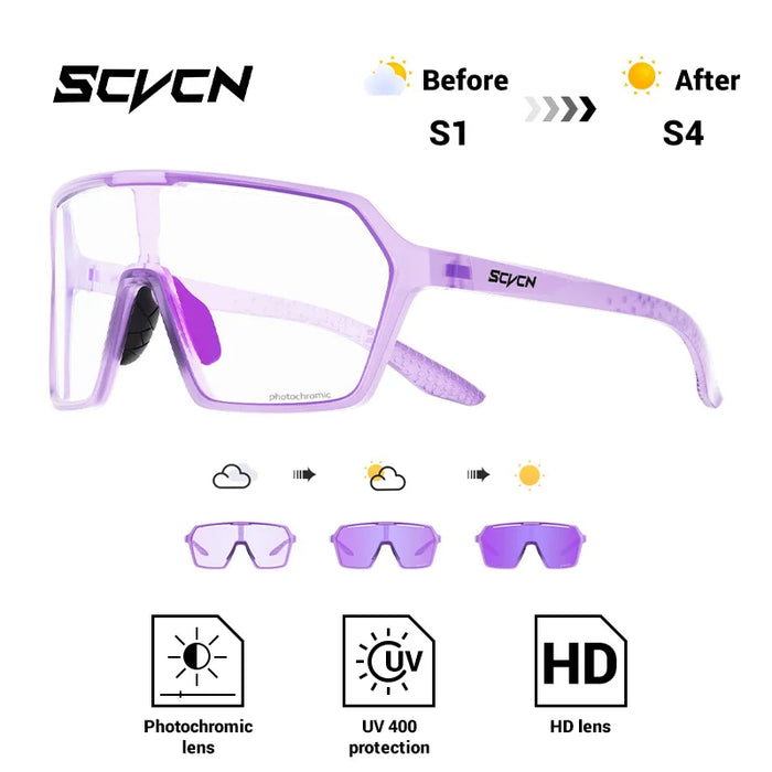 SCVCN Fashion Color Photochromic Cycling Glasses Outdoor Running Sunglasses Men MTB Cycling Sunglasses Women Road Bike Glasses