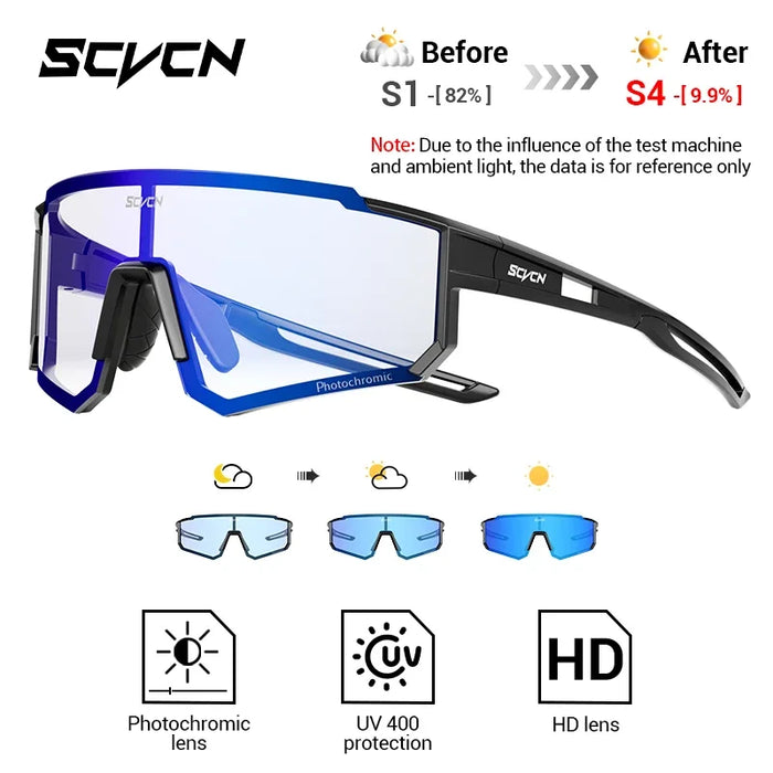 SCVCN Photochromic Cycling Glasses Night Riding Glasses Outdoor Sport Travel Sunglasses Men Women MTB Bike Golf Driving Eyewear