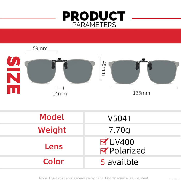 VIVIBEE Gafas de sol polarizadas con clip sin montura, abatibles, antirreflejo, para conducir de noche, cuadradas, UV, para gafas graduadas