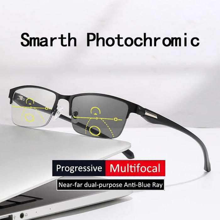 Lunettes presbytes à changement de couleur, lunettes à zoom automatique, lunettes demi-cerclées, lunettes presbytes anti-lumière bleue808
