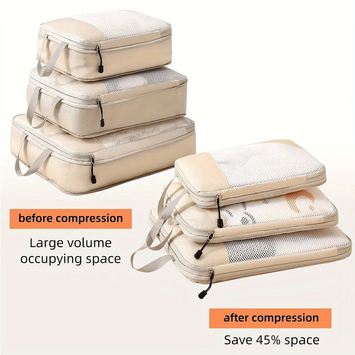 3 Piece Travel Compression Packing Cube Set Luggage Organizer Travel Essentials For Carry On Luggage Save Space