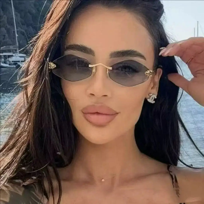 Trendy Rimless Polygonal Sunglasses Stylish Gradient Lens Metal Shades Eyewear Luxury Brand Small Rhombus Vintage Sun Glasses