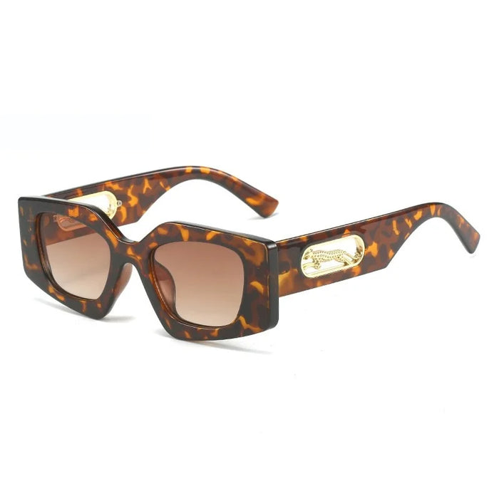 Nouvelles lunettes de soleil œil de chat femmes hommes verres dégradés carrés monture PC décor léopard marque designer lunettes de soleil UV400