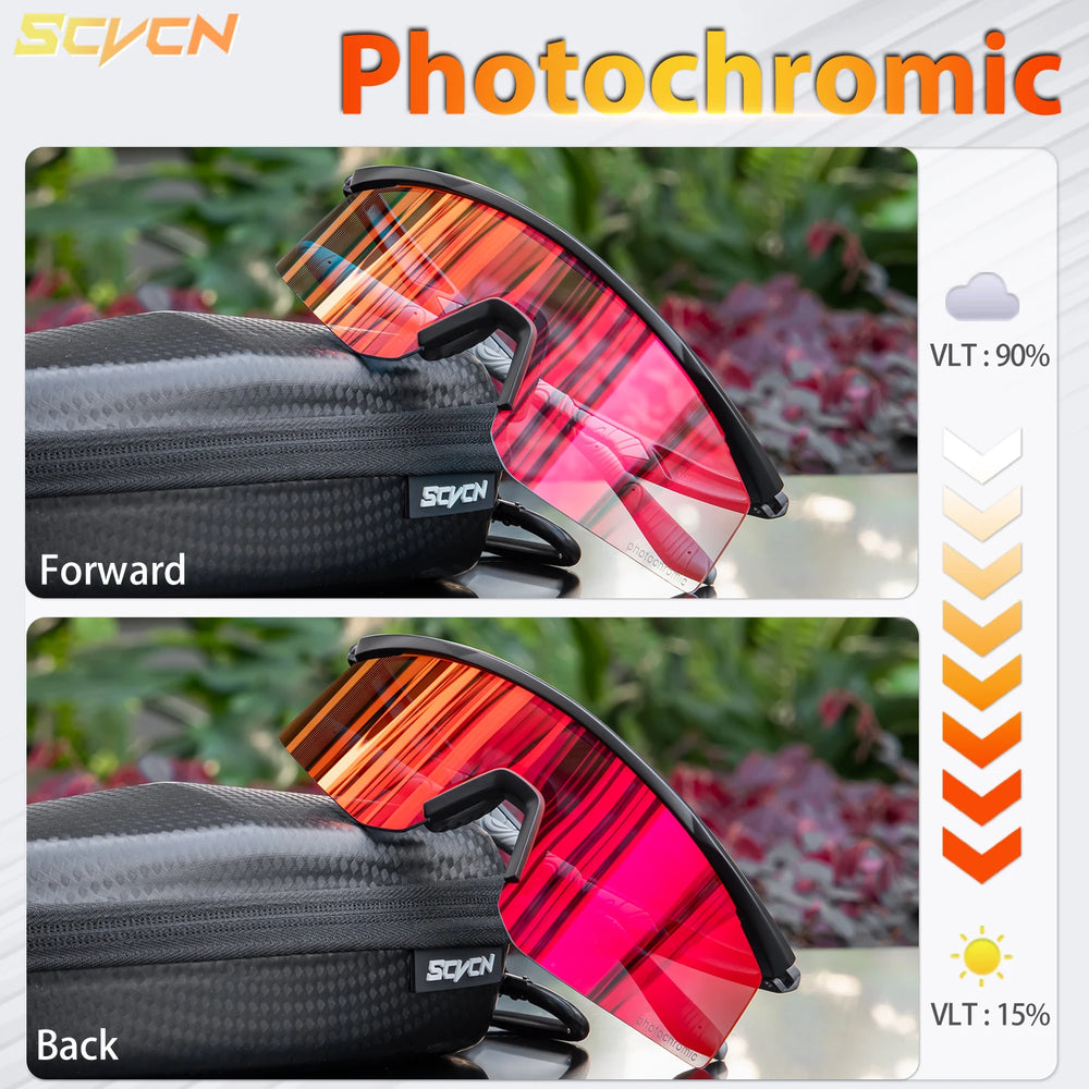 SCVCN Outdoor Photochromic Sunglasses Men Women Bicycl Cycling Glasses Sports MTB Driving Bike Eyewear Hiking UV400 Goggles New
