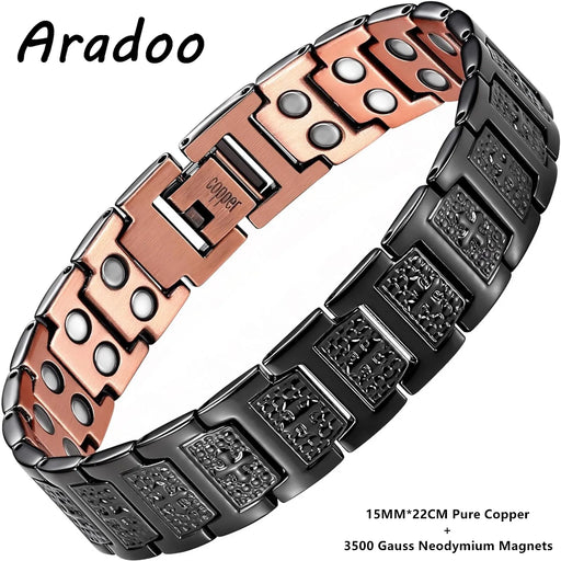 Bracelet en cuivre ARADOO pour hommes avec bijou de magnétothérapie puissant de 3800 Gauss