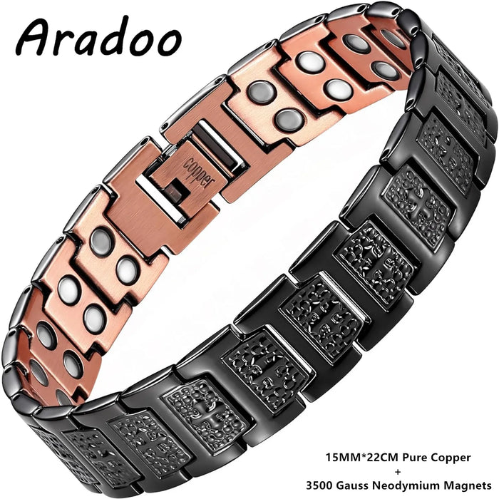 ARADOO Copper Cross Bracelet for Men with Powerful 3800 Gauss Magnetic Therapy Jewelry