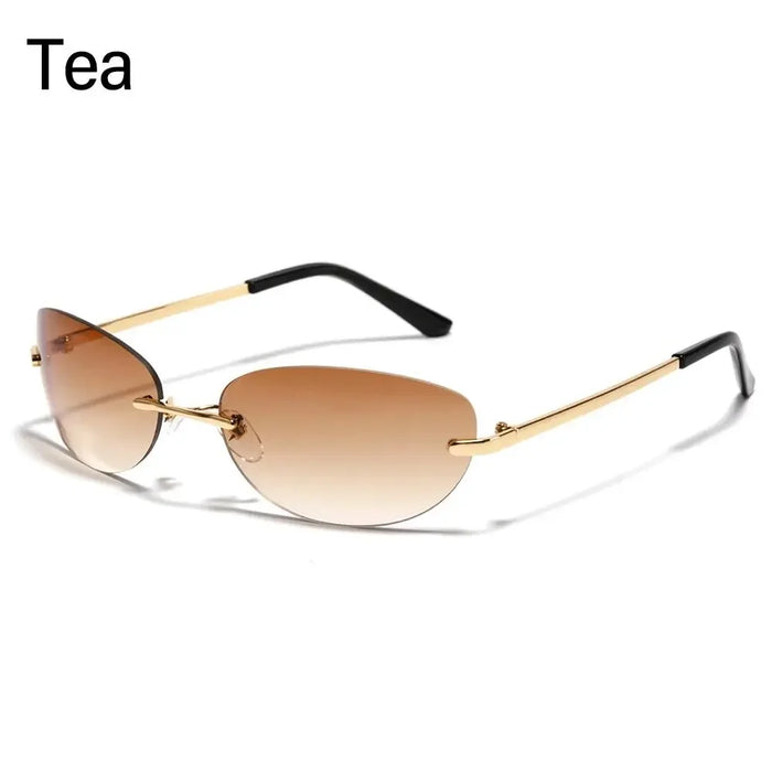 Fashion Y2K Wrap Around Sunglasses for Women Men Rimless Sun Glasses 2000'S Punk Sunglasses Goggles Shades UV400 Eyewear
