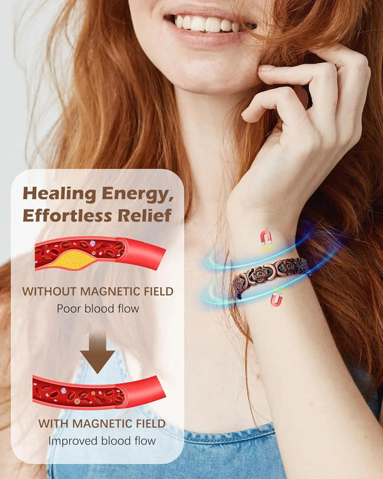 ARADOO Rose Design Pure Copper Bracelets for Women with 3800 Gauss Neodymium Magnetic Bracelet Jewelry Gifts