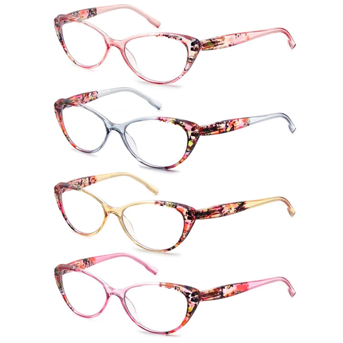 Cat's Eye Women's Anti-Blue Light Reading Glasses,, Floral Pattern Fashion Lightweight Frame, Diopter +0 ~ +4.5