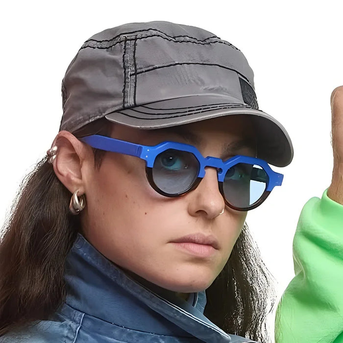 Lunettes de soleil rétro carrées irrégulières pour femmes, petite taille, UV400, verres ronds pour hommes, rivets punk