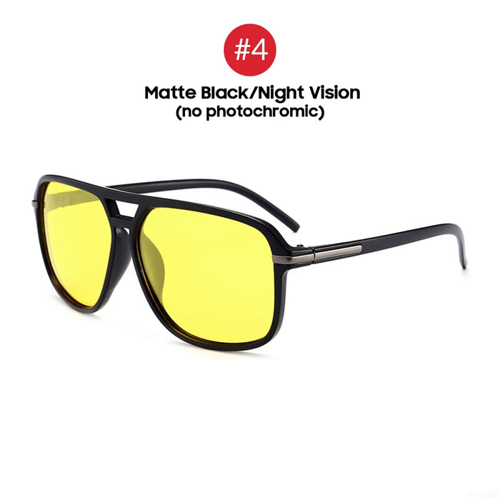 VIVIBEE Gafas de visión nocturna polarizadas amarillas retro cuadradas grandes fotocromáticas para hombre, gafas de sol de moda para conducir para mujer