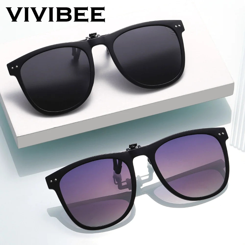 VIVIBEE Men Polarized Lens Flip Up Clip on Sunglasses Women Photochromic Oversized Driving Sun Glasses UV400 Gradient Clips