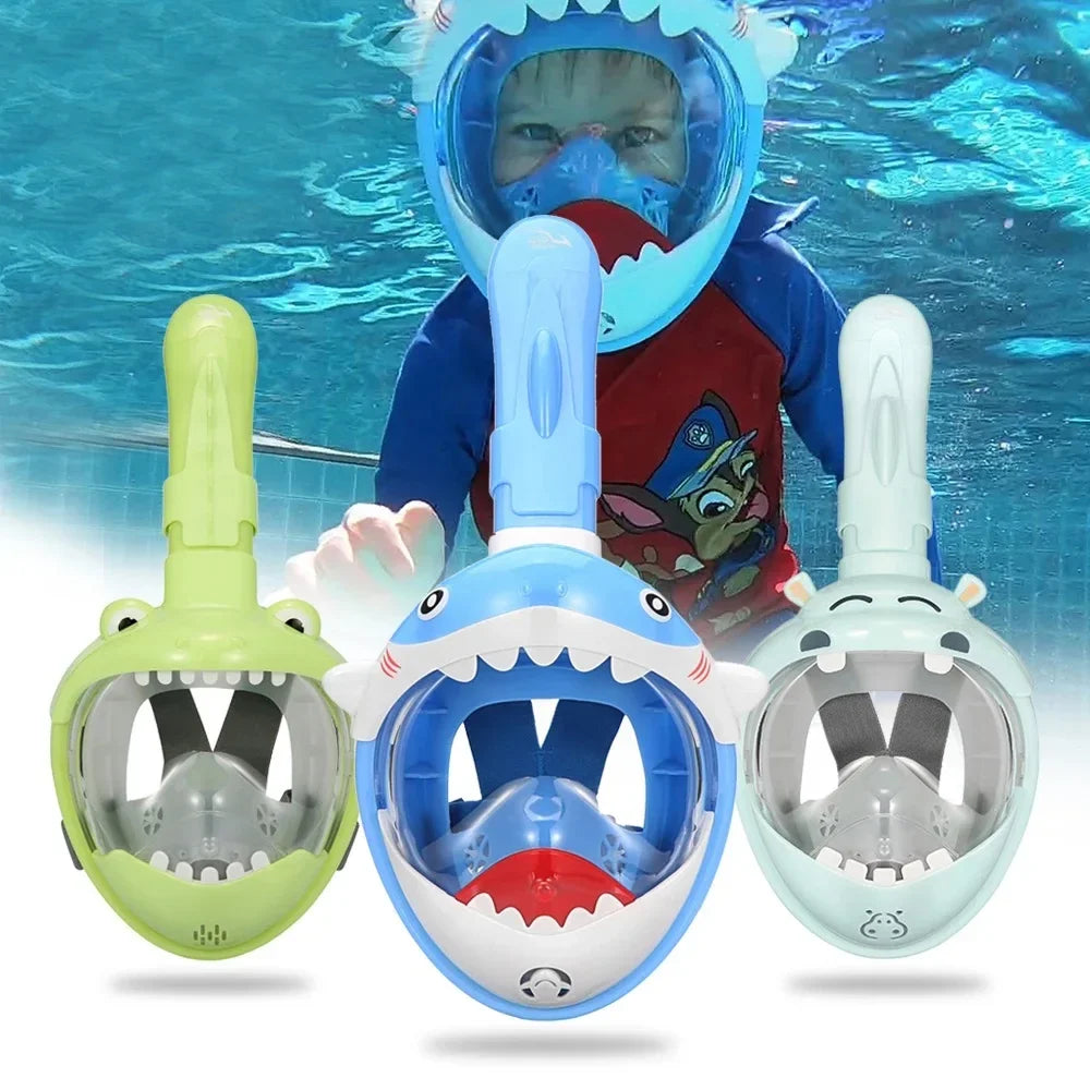 Children Cartoon Diving Mask Swimming Full Face Snorkeling Mask Boys Girls Underwater Scuba Anti Fog Snorkel Set Equipment Kids