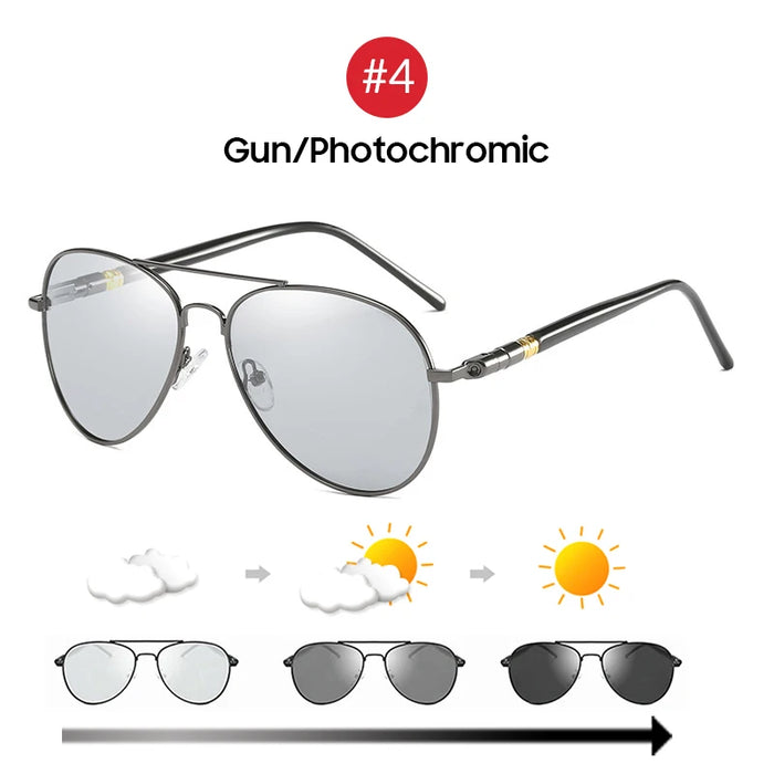 VIVIBEE Color Change Sunglasses Men Pilot Driving Photochromic Yellow Polarized Women Sun Glasses Aviation Day and Night Vision