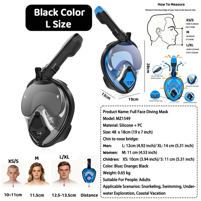 JUNHAIINS 180° View Full Face Snorkel Mask Scuba Diving Mask for Adult Goggles Underwater Transparent Swimming Sunshade Lens