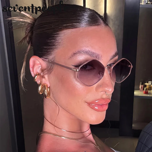 Small Frame Hexagon Punk Sunglasses Women 2026 Luxury Brand Classic Steampunk Polygon Sun Glasses For Ladies Vintage Shade