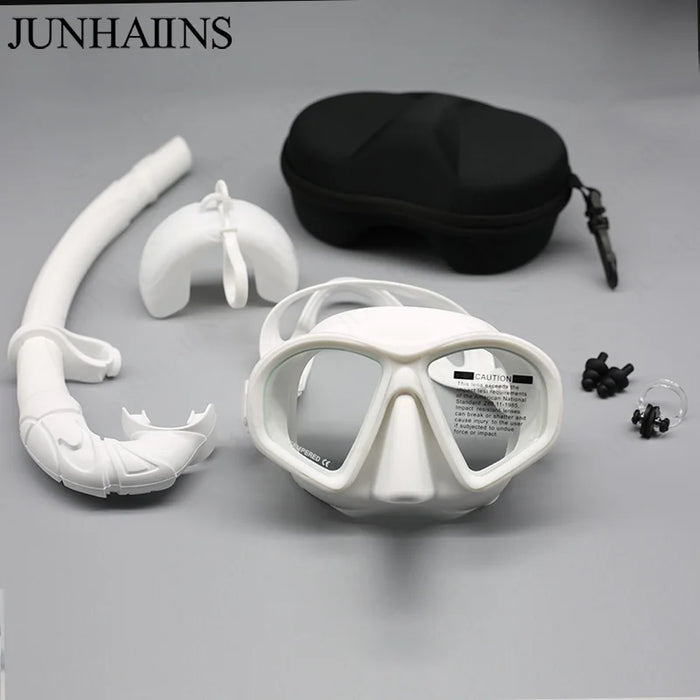 JUNHAIINS Tempered Glass Freediving Mask Snorkeling Set Foldable Snorkel J-Type Diving Mask with Camera Mount
