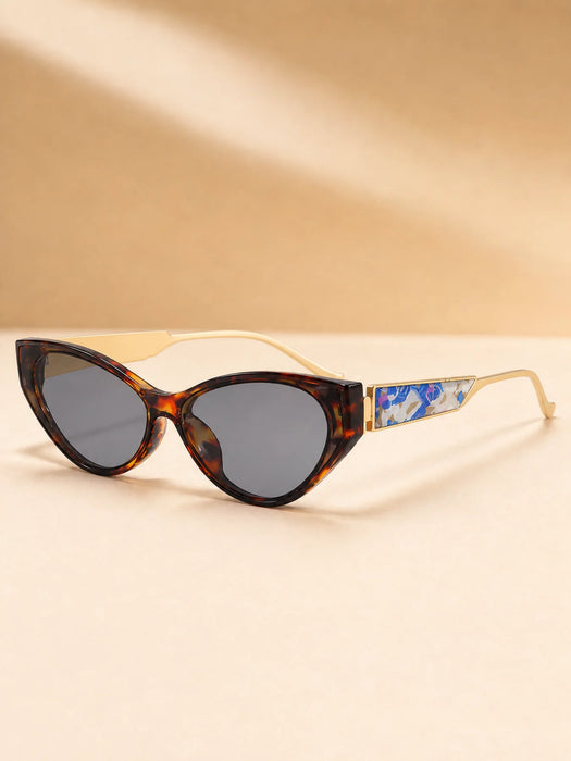 Light Luxury Narrow Frame Cat Eye Sunglasses With Contrasting Marble Texture Frame For Girls' Travel Street Photography Glasses