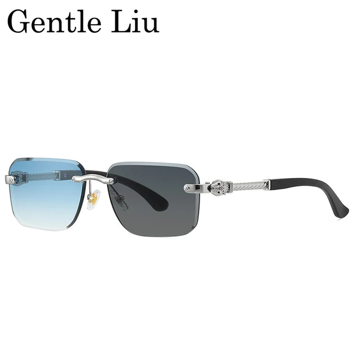 Gafas de sol fotocromáticas sin montura vintage para hombre 2026, de diseñador de lujo, cuadradas, sin montura, con cabeza de leopardo, gafas de sol para conducir, con sombra.