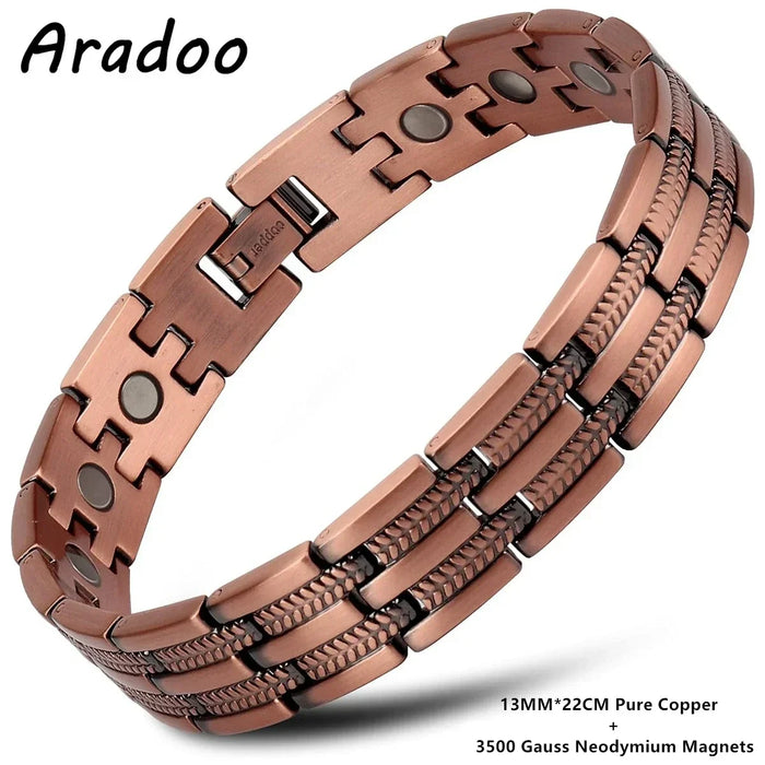 ARADOO  99.9% Pure Copper Bracelet with Double-Row Strength Magnets Jewelry Gift