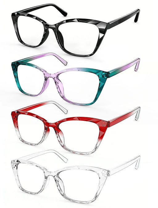 Gafas de lectura MODFANS de ojo de gato poligonal con gradiente, bloqueadoras de luz azul, PC transparente de corte geométrico, para mujer, de +0.5 a +4.0.