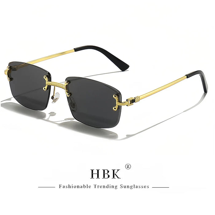 HBK Square Rimless Sunglasses Women Retro Metal Sun Glasses Men Luxury Party Business Gradient Shades 2024 Summer Style