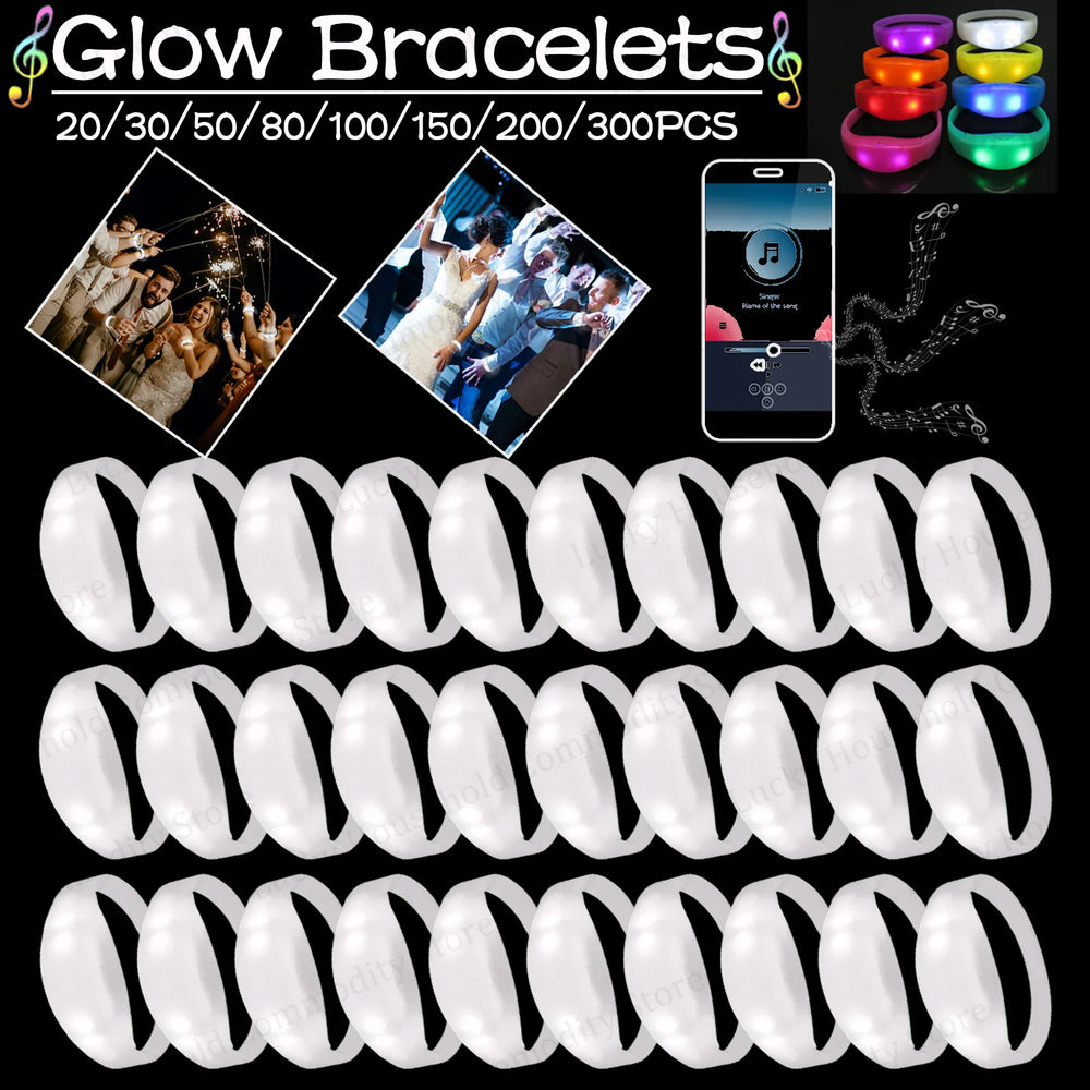 20-100PCS Music&Sound Activated Light up Bracelets Glow Bracelets Rhythmic Led Bracelet Luminous Bracelet Wedding Accessories