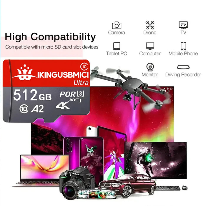 Micro Smartphone Flash Premium Camera 32-64-128-256-512gb Tf Flash Card Sd U3 Reliable Quality High Speed Durable High Quality