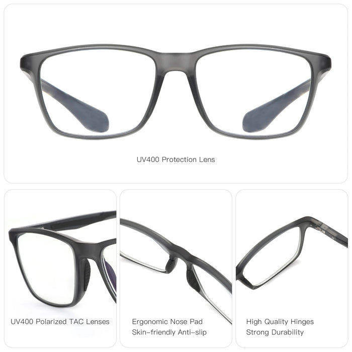 ZENOTTIC Lunettes de vue de sport carrées Myopie Lunettes de mode Photochromiques Progressives Optiques pour Hommes Femmes