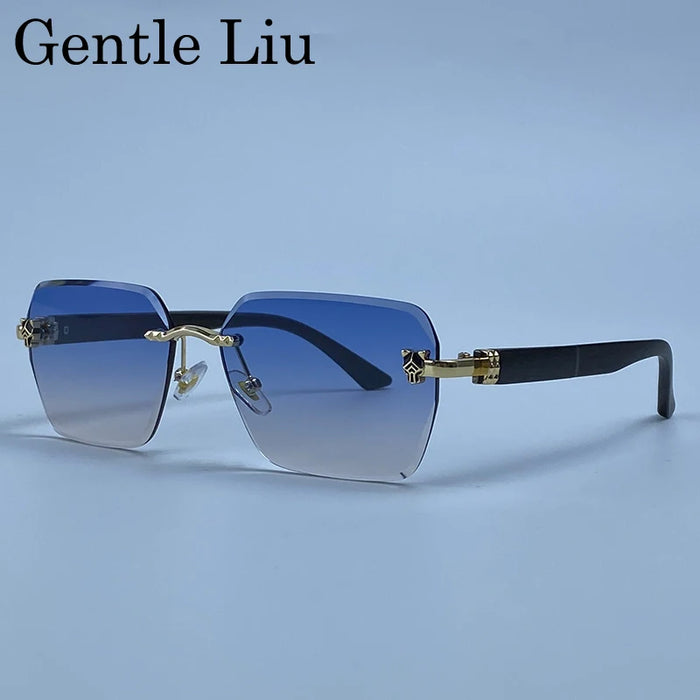 Rimless Square Men Sunglasses 2026 Luxury Polygon Photochromic Sun Glasses Male Driving Shades Punk Cut Lenses Frameless Eyewear