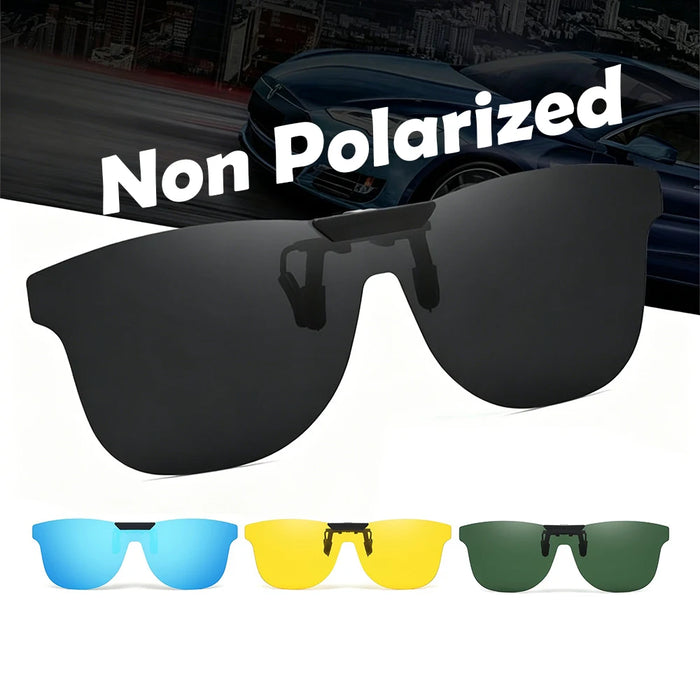 VIVIBEE Square Non Polarized Flip Up Clip On Sunglasses Dark Anti Glare Lens UV400 See Digital Screen Car Driving Sun Glasses