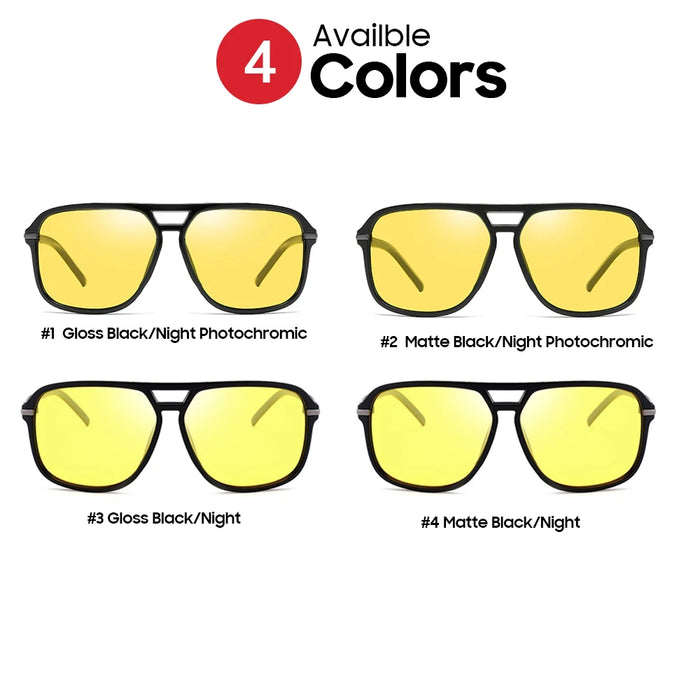 VIVIBEE Gafas de visión nocturna polarizadas amarillas retro cuadradas grandes fotocromáticas para hombre, gafas de sol de moda para conducir para mujer