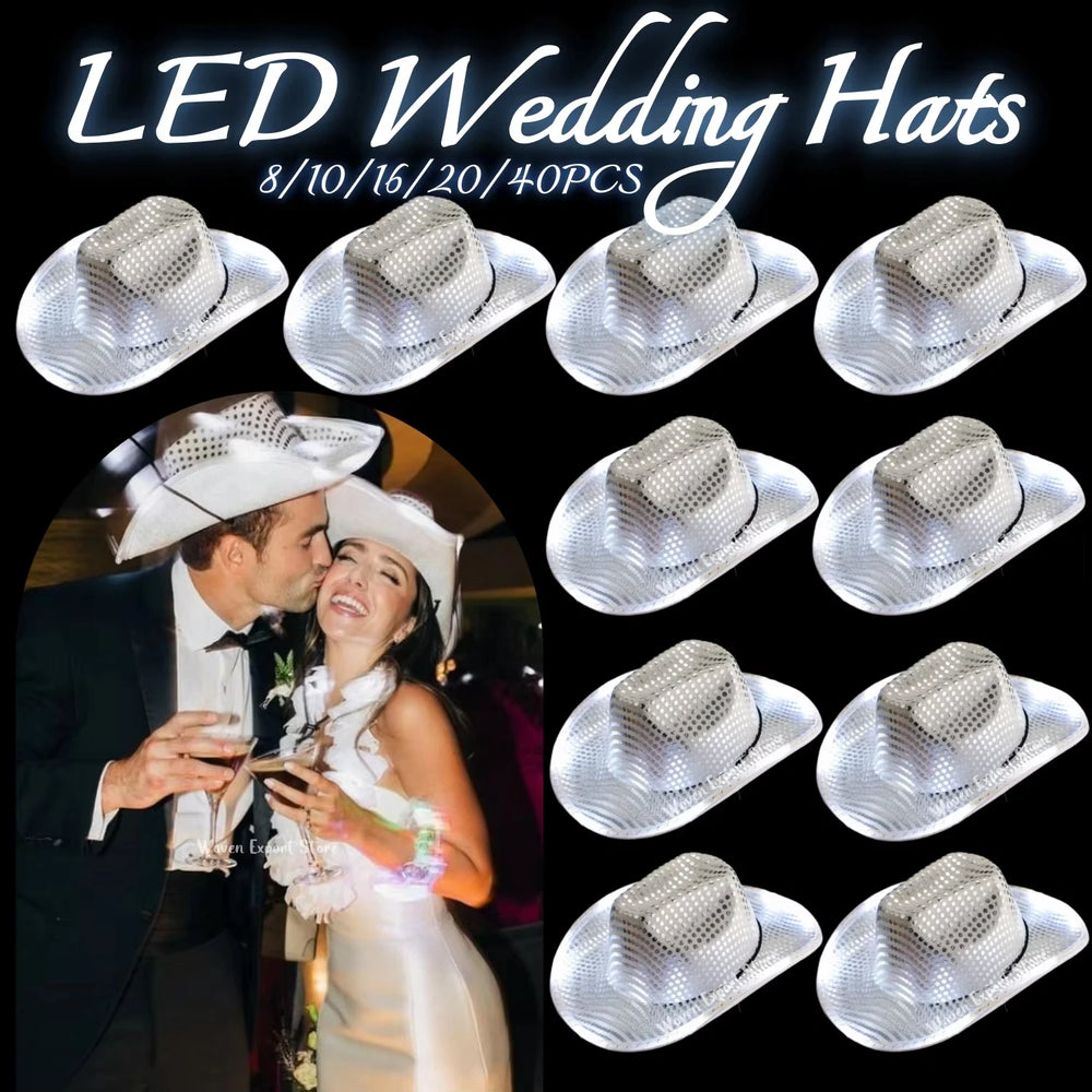 8/10/16/20/40 Sombreros de vaquero iluminados Sombreros de boda iluminados Sombreros de vaquera occidentales LED para recepción de bodas, baile, despedida de soltero
